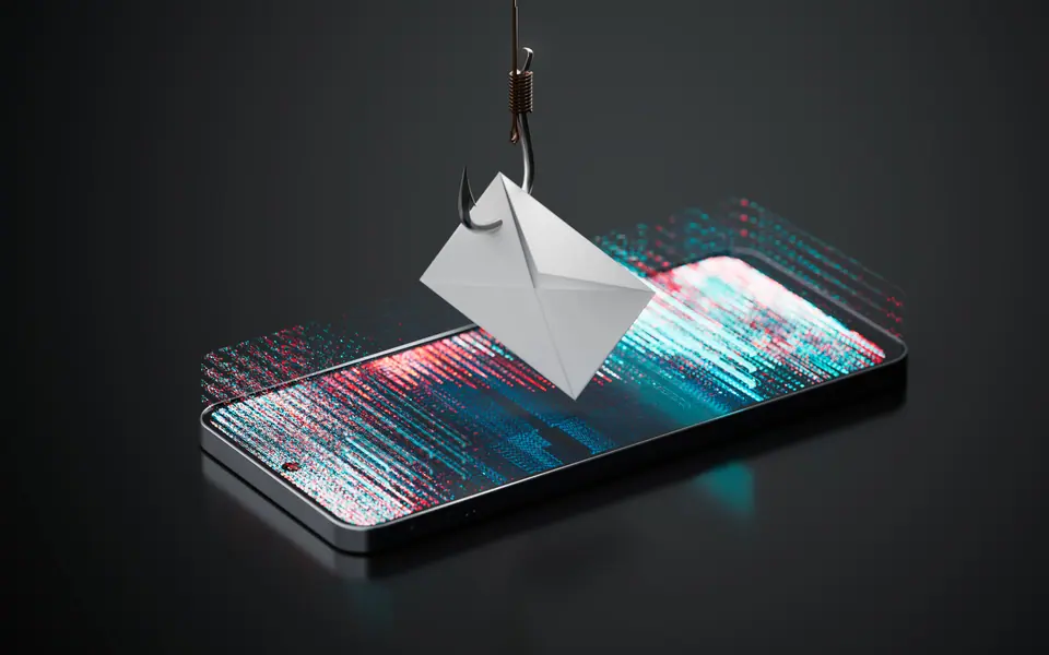 Phishing cyber security fingerprint ransomware email encrypted technology, digital information protected secured
