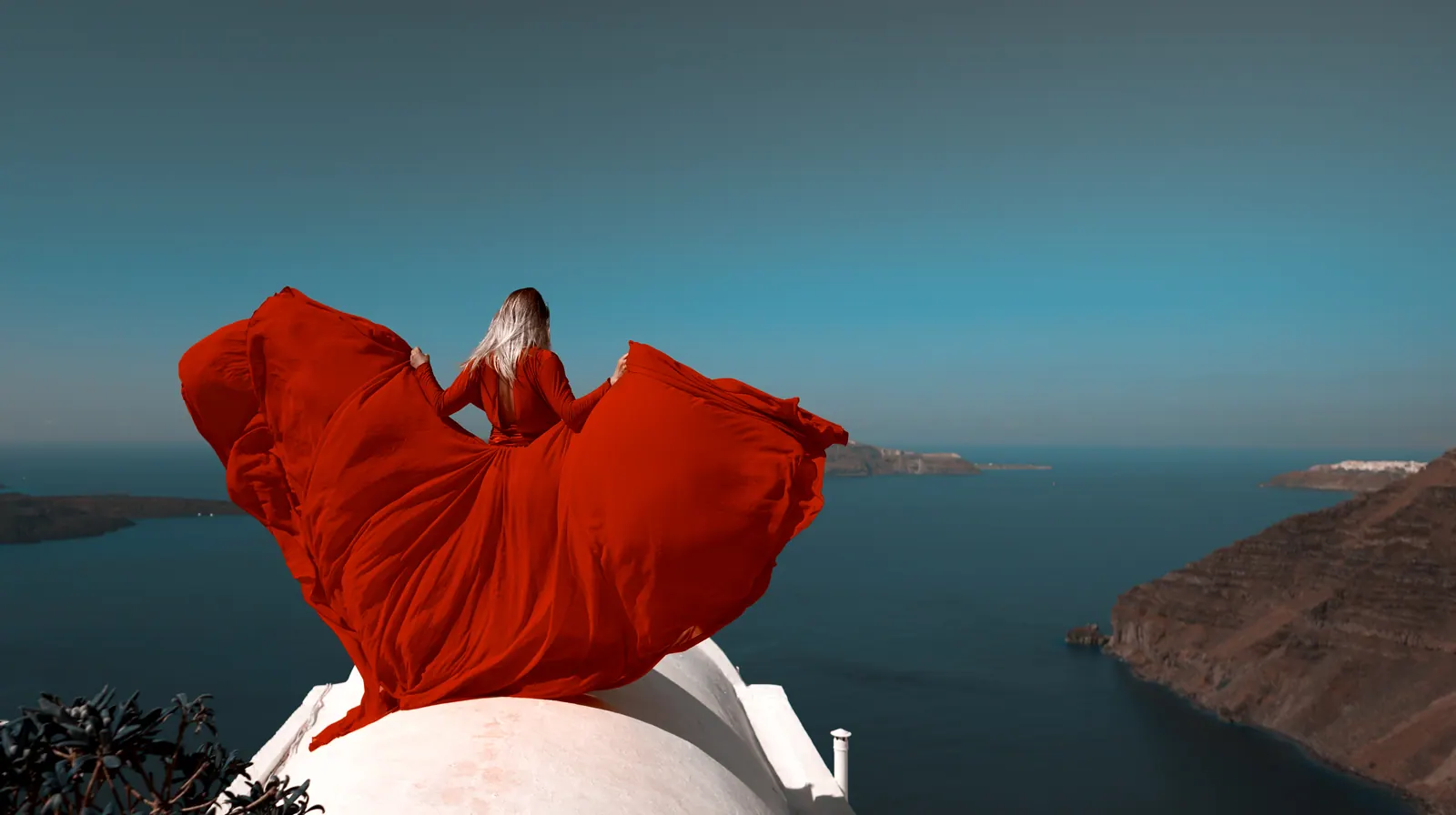Creative red fabric installation representing content and marketing ideas