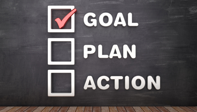 Goal Plan Action 3D Check List on Chalkboard Background - 3D Rendering